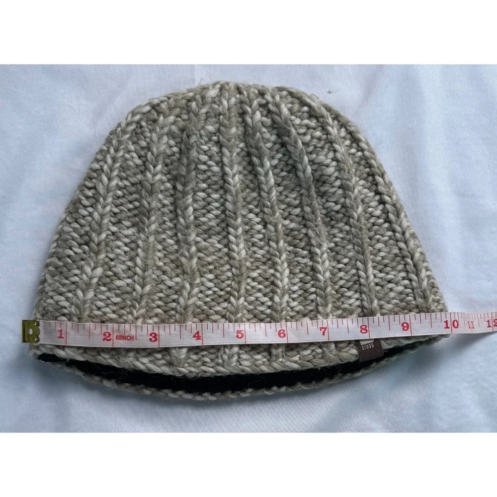 Orage Beanie Hat Beige Cream Wool Blend Chunky Rib Knit Fleece Lined Winter Ski